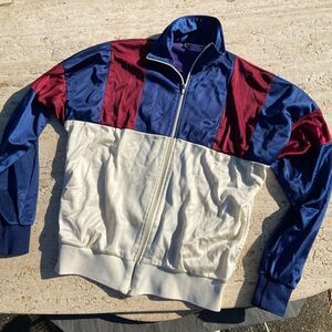 RARE MTA Pro Vintage 70s Neutural Colorblock Warm-Up Jacket Maroon, Navy, Cream